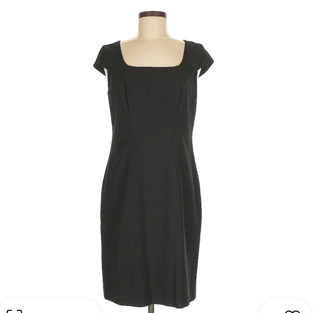 Ann Taylor Square Neck Professional Suit Dress -zip back with slit Black size 0